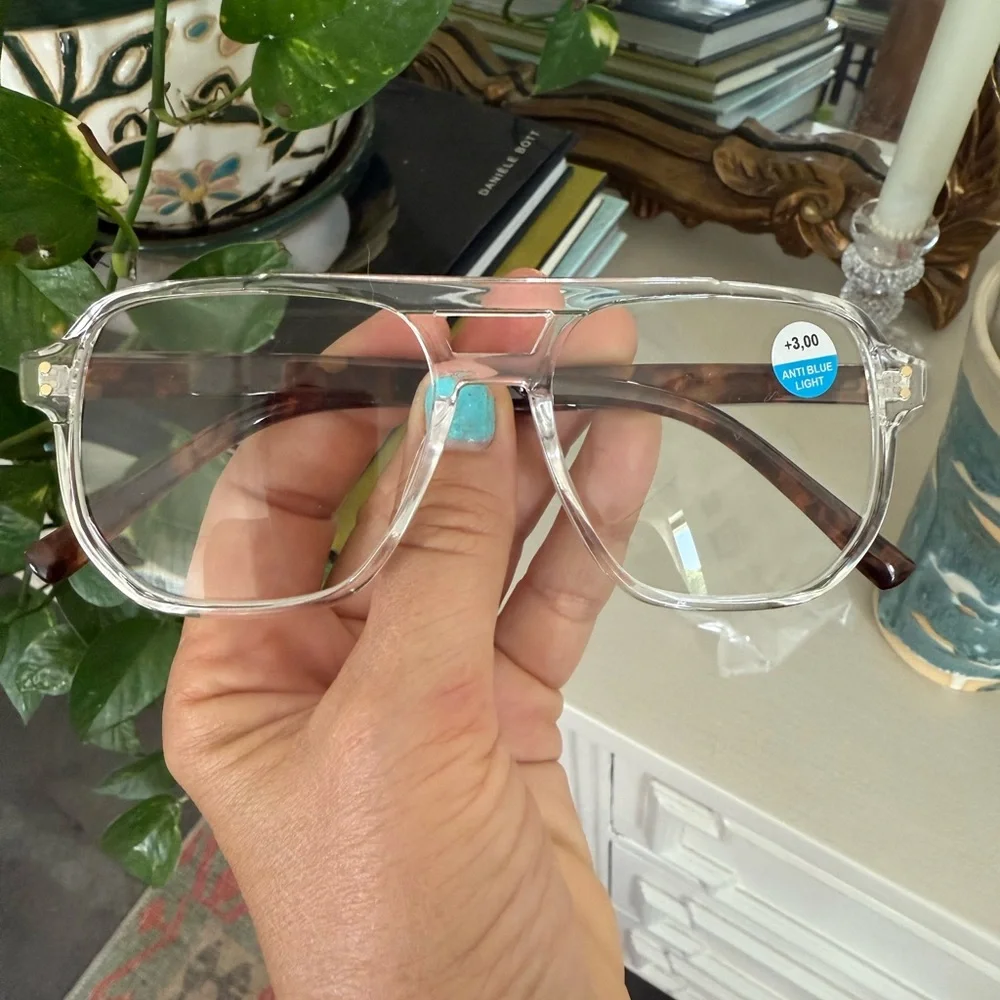 Clear Aviator-Style Blue Light Glasses 3.00 readers